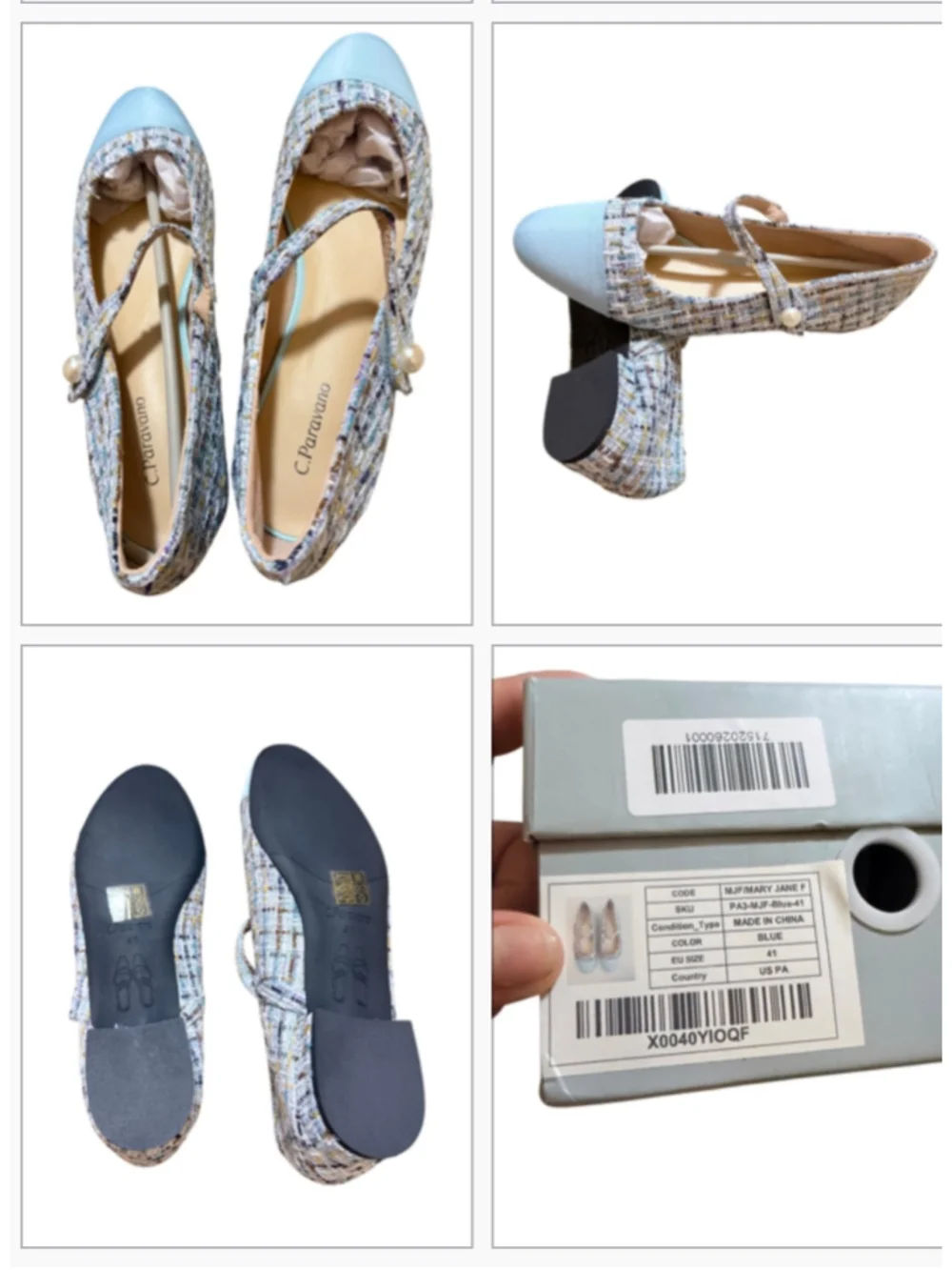 Women's C. Paravano Tweed Mary Jane Flats in Blue and Multicolor